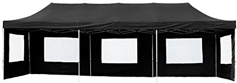 Profi Faltpavillon Pavillon Gartenpavillon Partyzelt Festzelt komplett mit Seitenteile Fenster – Dach Dachplane hochwertig wasserdicht – 3x9 m – schwarz
