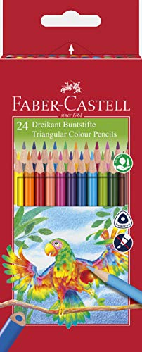 FABER-CASTELL 116544 - Buntstifte Set Dreikantform, 24 Farbstifte für Kinder und Erwachsene, bruchgeschützte Mine