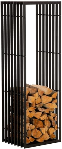 CLP Metall Kaminholzregal Irving Schwarz-Matt I Robuster Und Handgefertigter Kaminholzständer I Pulverbeschichtetes Brennholzregal, Größe:40x50x150 cm