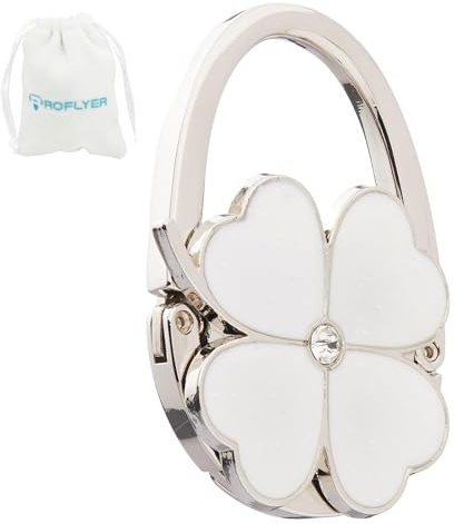 ROFLYER Clover Design Foldable Handbag Hanger Folding Purse Table Hook Holder(White)