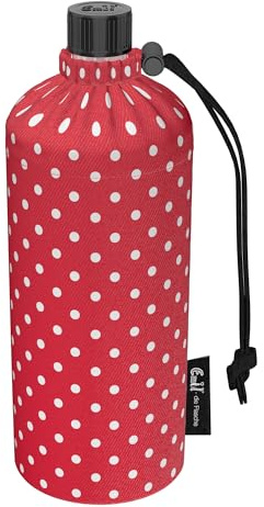 Emil Trinkflasche aus Glas für Mädchen & Jungen isolierte Glasflasche für Schule, Freizeit, Sport: Kinder & Eltern BIO Punkte Rot 0,3l