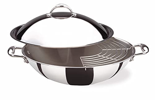 Lagostina Accademia Lagofusion Wok con Griglia, Adatto all’Induzione, Acciaio Inox 18/10, Grigio, 32 cm