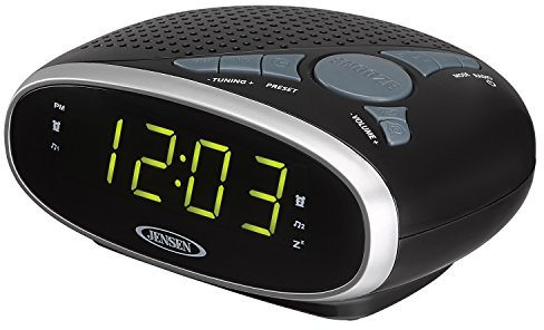 Jensen JCR-175 AM/FM Alarm Clock Radio with 0.9-Inch Green LED Display, Black