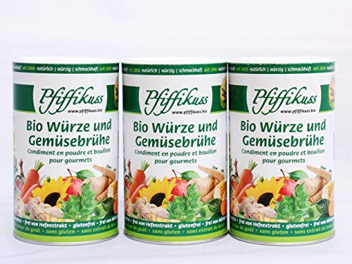 Pfiffikus/Bio-Gourmet-Streuwürze/Gemüsebrühe, 3er Pack (3x250g), Streuer