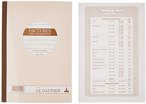 Le Dauphin - Réf. 1242D - 1 manifold FACTURE MICRO-ENTREPRENEUR - papier autocopiant - duplicata (1 original et 1 copie) - 50 feuillets - format 21 x 14,8 cm - couverture vernie