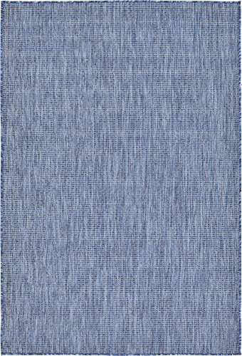 Unique Loom Collection Casual Transitional Solid Heathered Indoor/Outdoor Flatweave Area Rug (4' 1 x 6' 1 Rectangle, Blue/Navy Blue)