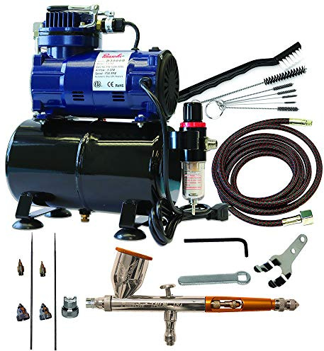 Paasche Ensemble aérographe à Double Action avec réservoir et compresseur à Alimentation par gravité, métal, Gris