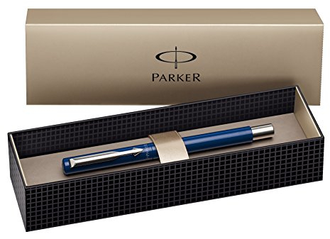 Parker S0705330 Vector Füllfederhalter (blau mit edelstahleinfassung, mittlere Schreibfeder, Geschenkbox)