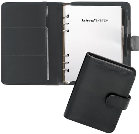 BIND 15501 Systemplaner DIN A5, Terminplaner-Mappe aus Lederimitat, Zeitplanermappe mit Druckknopf, Mappe 19,7 x 4,3 x 24,7 cm, Schwarz