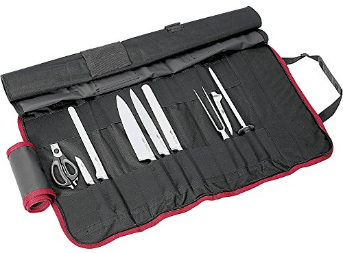 Paderno World Cuisine 9-teiliges Besteck Rolle Tasche mit je 1 Kochmesser, Tranchiermesser, Schinken Messer, Ausbeinmesser, Schälmesser, Brot Messer, Chef 's Gabel, Wetzstahl und Küchenschere