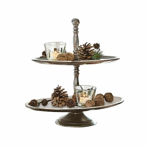 Loberon Etagere Alando, 2-stöckig, ovale Form, Servierständer, Dekoration, Deko-Objekt, Tischdeko, Tischaccessoire, Wohn-Accessoire, Aluminium, Silber