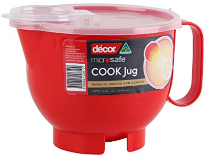 Décor Microsafe 2L Jug with Flip Cap Lid. Cooking, Reheating & Steaming in The Microwave. Safe Hold Handle and air Release Vent Feature. Dishwasher & Freezer Safe. BPA Free. Red.