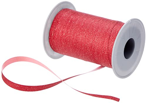 PRÄSENT Poly Glitter Ringband röd, 100 m lätt rynkande presentband, 10 mm bredd, dekorativt band för pyssel och inslagning av gåvor, för festliga tillfällen