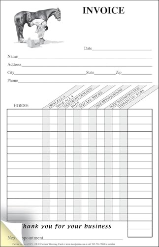 HoofPrints Modern Farrier Two-Part Carbonless Itemized Invoice Pad - 50 Sets of White and Yellow Copies - 5.5 x 9 - Made in USA