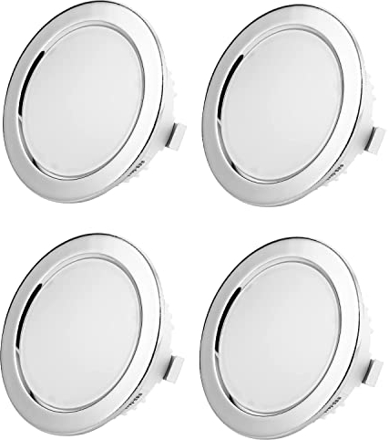 Sweet Led 4er Set 12V LED Einbaustrahler, 3.5W Warmweiß (3000K), Möbel Einbauspots Flach – IP44 Wasserdicht für Bad & Küche, Ø58-60mm Bohrloch, 21mm Einbautiefe – Chrom