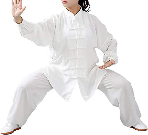 FLY FLU Tai Chi Anzug Herren,Baumwolle Und Leinen Tai Chi Kleidung Unisex Kampfsport Kleidung Kung Fu Kleidung Für Männer Und Frauen (EIN Set),White-XXL