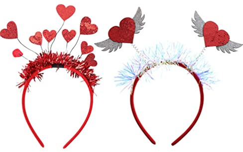 Amosfun 2 Stück Herz Boppers Stirnband Valentinstag Haarband Liebe Flügel Party Hairhoop für Frauen Mädchen Kinder DIY Kopfbedeckung Dekoration (Rot)