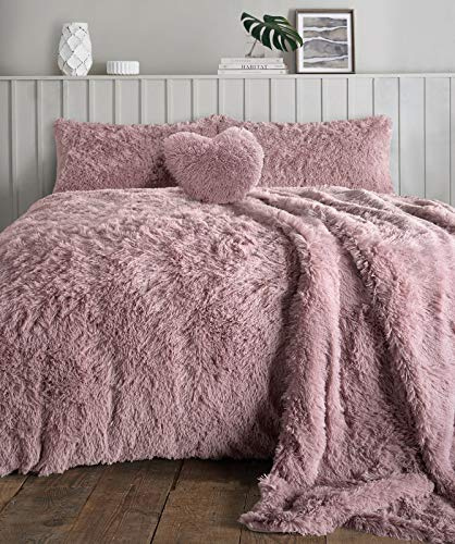 HOMES-LINEN Teddy Bear Fleece Long Fur Cuddles Alaska Luxury Duvet Cover Set Warm Cosy Soft Teddy Bedding Set (Blush Pink, Double)