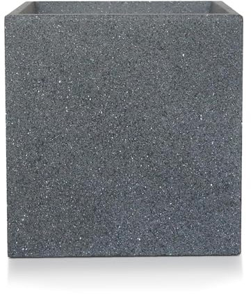 IDEALIST 30cm Square Box | Grey Reinforced Stone Flower Pot | Garden Planters with Drainage Holes L30 W30 H31 cm, 20 litres