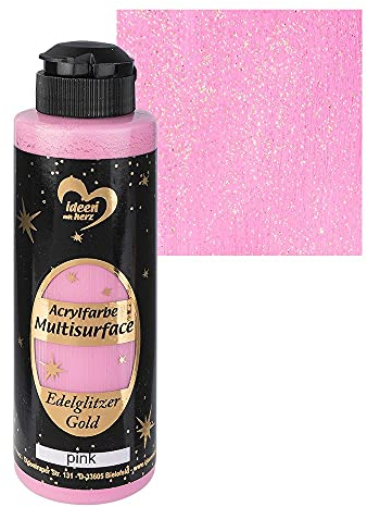 Ideen mit Herz Acrylfarbe Multisurface Edelglitzer | Universalfarbe auf Wasserbasis | mit edel schimmerndem Goldglitzer | 180 ml (pink)