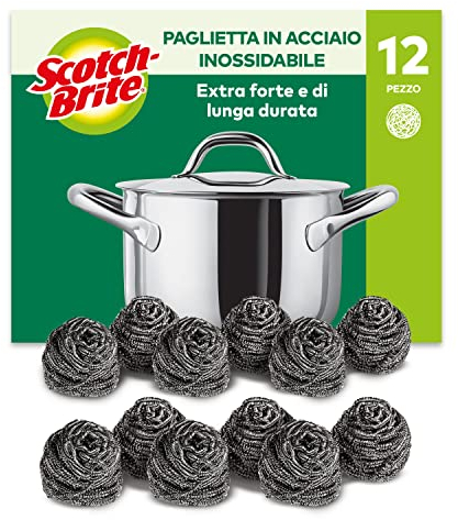 Scotch-Brite Stainless Steel Scourer, 12 Pieces - Rust Resistant Spiral Metal Scourer, Powerful and Effective Clean Scrubbing pad