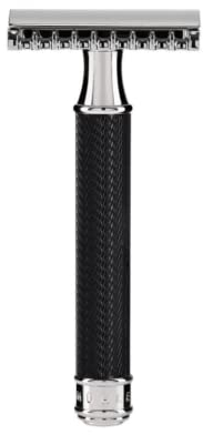 MÜHLE TRADITIONAL traditioneller Sicherheitsrasierer - Rasierhobel mit offenem Kamm - schwarzer Griff, verchromtes Metall