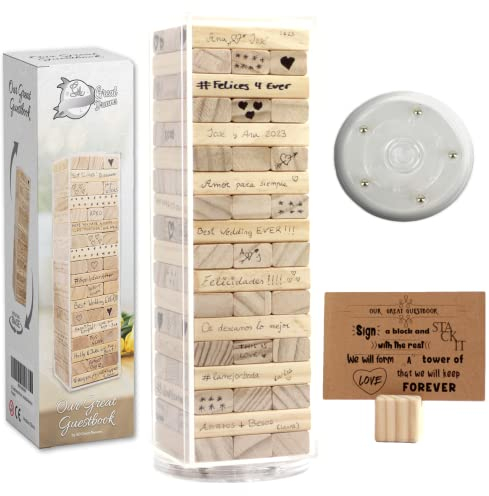GreatDreams® Libro delle Firme di Matrimonio - Libro delle Firme Alternativo - Blocchi delle Firme con Scatola e Base Girevole - Libro degli Ospiti Alternativo.