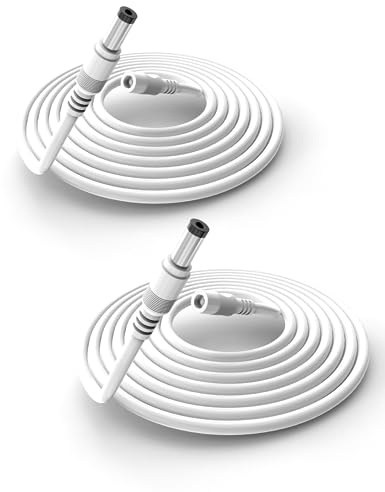 Tonton 12V DC Verlängerungskabel 3 Meter mit 2,1mm/5,5mm Anschluss CCTV-Netzkabeladapter, DC Männlich zu Weiblich Verbinder für Überwachugskamera, IP Camera, DVRs NVR Recorder usw. Weiss 3M (2er Pack)