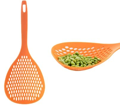 Kitchen Skimmers Spoon, 2Pcs Slotted Spoon Pasta Strainer Spoon Skimmer Spoon Ladle Colander Scoop Strainer Spaghetti Spoon Spider Strainer for Cooking(Orange)
