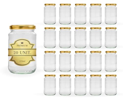 Espirito Rebelde 20 Pots de Conservation en Verre 370 ml avec Couvercle Doré | Bocaux Alimentaire pour Sauce, Confiture, Miel
