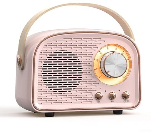 Portable Retro Wireless Speaker, Handheld Mini -Bluetooth Speaker, Bluetooth Speaker with FM Radio Speaker Music Stereo(Pink)