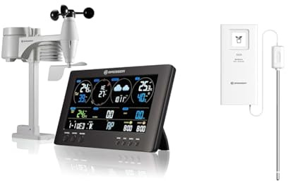 Bresser 7002586 Wetterstation Funk mit Aussensensor ClearView Wettercenter mit WLAN und 7-in-1 Profi-Sensor für Wind & Bodenthermometer und -feuchtigkeitsmesser als Zusatzsensor