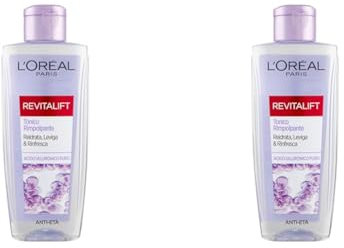 L'Oréal Paris Tonico Rimpolpante Revitalift Filler, Azione Detergente Anti-Età con Acido Ialuronico Puro, 200 ml (Confezione da 2)