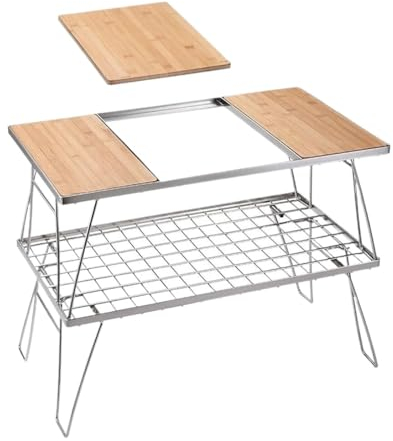 ASHSDI Klapptisch Camping, Outdoor-Tisch, Edelstahl-Bambus-Klapptisch, Selbstfahrender Tour-Multifunktionstisch Kleiner Balkontisch