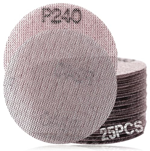 SPEEDWOX 3 pouces 240 Grit Mesh disques de ponçage abrasif sans poussière, pratiquement sans poussière, boîte de 25 disques, disques de ponçage crochet et boucle pour le métal, le bois, les Composites
