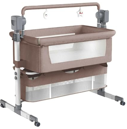 Reenborn Beistellbett Baby, Convertible Babybett für Co-Sleeping, Beistellbett Baby Boxspringbett mit Rollen Multifunktionale Faltbare mit 5 Schwankende Getriebe, Großer Raum (601 Khaki)