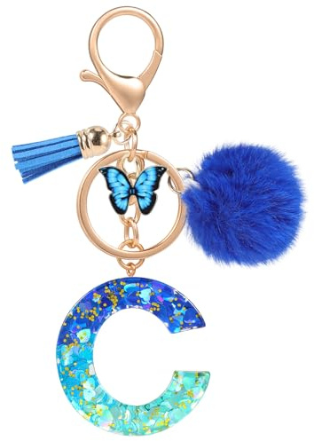 MWOOT Name Buchstabe Schlüsselanhänger, Blau Schlüsselband für Damen Mädchen Geschenk, Harz Schlüsselringe für Tür Auto Schlüssel Handtaschen Deko