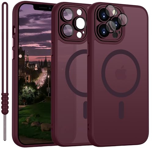 YUANDMI für iPhone 13 Pro Max Hülle kompatibel mit MagSafe, Handyhülle für iPhone 13 Pro Max Magnetisch Dünn Matte Touch Kameraschutz, Anti-Gelb rutschfest Kratzfest Schutz Stoßfest Hülle Dunkel Rot
