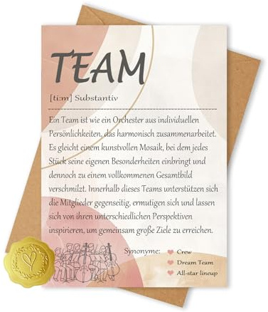 Vielucks 15 x Team Karte - DIN A6 - mit Umschlag und Aufkleber, kleine Geschenke für Kollegen, Abschiedskarte Kollegen, Karte Abschied Kollege, Team Grußkarte, Mitarbeiter Geschenk (Farbe)