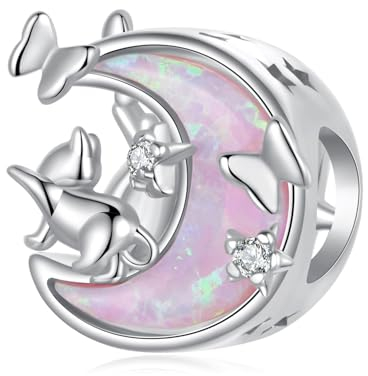 925 Sterling Silber Charm Anhänger für Pandora-Armbänder, Mondkatzen-Perlen-Charms Schmuck für Weihnachten, Mama, Frauen