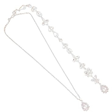 LALADEFIEE Rückenkette Lange Rückenkette mit Kristallanhänger Elegante Silber für Brautkleid oder Damenkette zur Täglichen Verwendung und Besonderen Anlässen