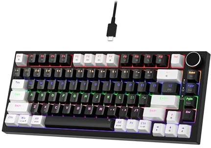 NEWMEN GM326 Mechanical Keyboard,Wired Gaming Keyboard,75% Percent Keyboard | Mechanical Keyboard,Wired Gaming Keyboard,75% Percent,Hot Swappable,Compact,LED Backlit,USB C,Knob,PC,White/Black,Red Switch
