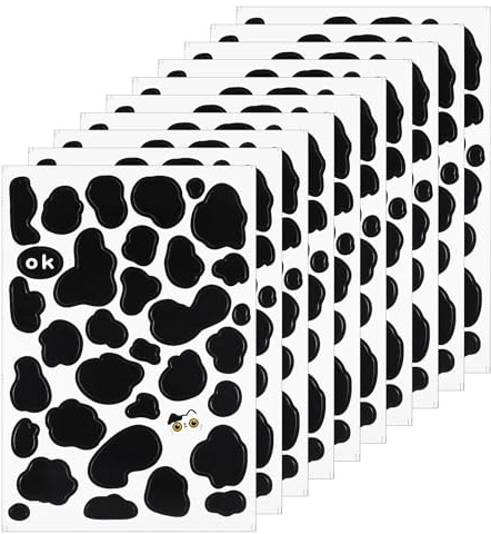 JJUNW Klebepunkte Schwarze Aufkleber, 10 Blätter Unregelmäßige Punkte Aufkleber, Kuh Druck Aufkleber Schwarzes Vinyl Kuh Druck Dekor Selbstklebend kleine Klebepunkte Etiketten für Büro Zuhause DIY