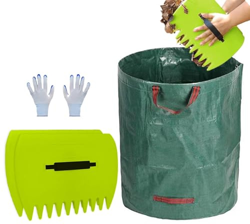 ETUCYNG Rastrillo de hojas con mango ergonómico, grandes rastrillos de mano,Pinzas ergonómicas con mango grande para el jardín | Eliminación de desechos y desechos de jardín con bolsa de basura para