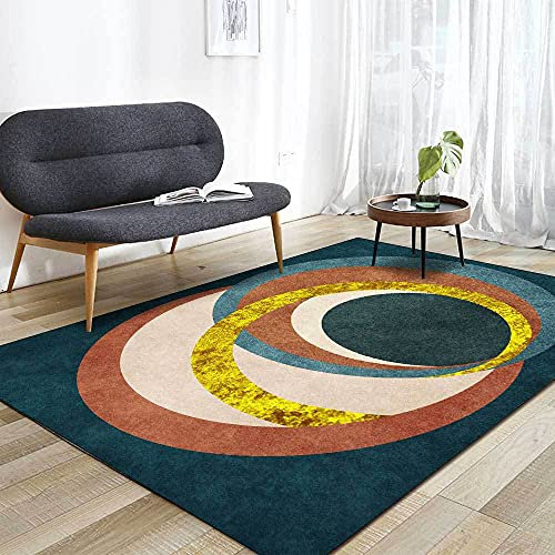 SJHDHDA Neuer waschbarer Wohnzimmerteppich, rutschfeste Akzentteppiche, Schlafzimmer-Esszimmer-Flurteppich, weicher Kurzflorteppich, moderner Kreis, Dunkelgrün-Gelb, 120 x 170 cm Learned extensively
