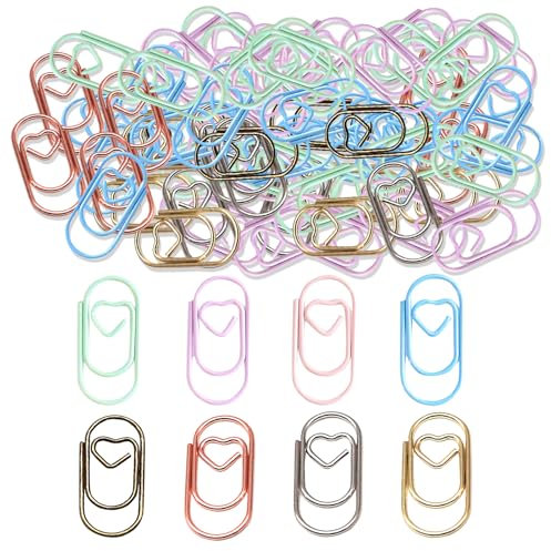 8 Stück Bunt Herz Motiv Büroklammern, Gold Klein Büroklammern Set, Metall Papierklammern Für Dekorative Postkarten Büro Klassenzimmer Dokumente Aktenklammer, Büroklammer Paperclips