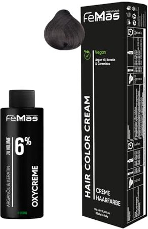 Femmas Set de tinte de pelo rubio oscuro castaño frío 6.91 I Hair Color Cream 100 ml + crema de óxido 100 ml 6% I coloración permanente del cabello + desarrollador I Suave y duradero I Tinte de pelo