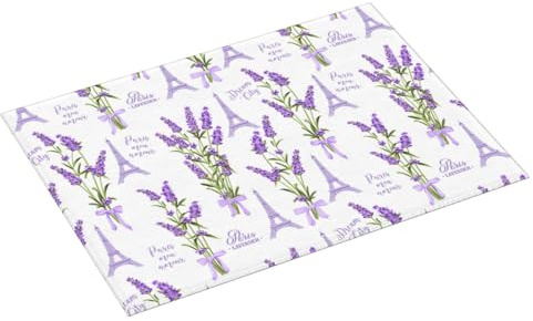 Tapetes grandes para secar platos para encimera de cocina, 18 x 24 pulgadas, absorbente, torre Eiffel, tapete de secado morado para encimera de cocina, tapete de microfibra con lazo para colgar