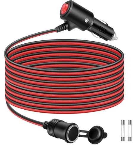 Thlevel 3 Meter Zigarettenanzünder Verlängerungskabel Buchse Stecker Auto Adapter 16AWG mit Schalter und 15A Sicherung für 12V-24V LKW Lieferwagen Wohnmobil