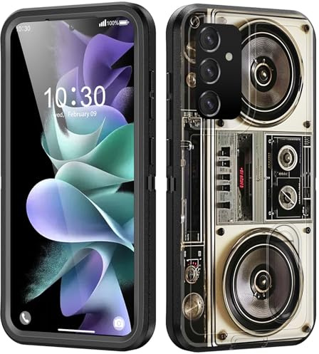 BFUKVOU for Galaxy S25 Case with Built in Kickstand,Shockproof/Dustproof/Drop Proof 3-Layer Military Grade Protective Cover for Samsung Galaxy S25 6.2 2025,Vintage 80s Boombox